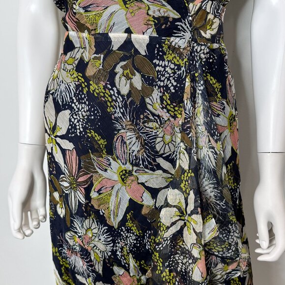 Tanya Taylor Blaire Printed Linen-Silk Midi Faux-Wrap Dress Maritime Blue Multi - Picture 9 of 16